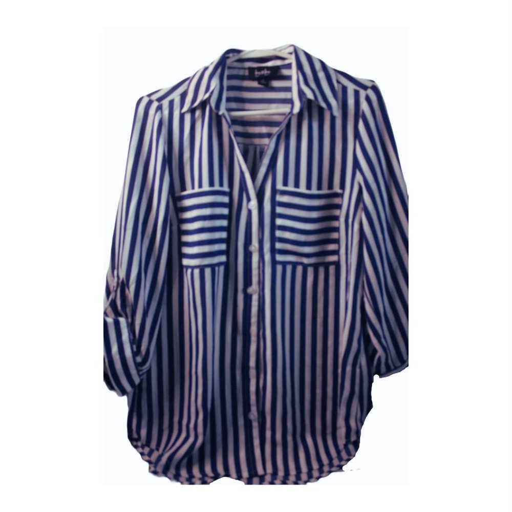 *NWT_BLUE AND WHITE SILK BUTTON DOWN BLOUSE